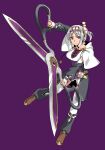  1girl argyle_belt argyle_clothes argyle_hairband arm_up bad_id bad_pixiv_id belt black_boots boots breasts bridal_gauntlets brown_boots capelet closed_mouth coat full_body grey_coat grey_eyes grey_hair hairband hand_up highres holding holding_scissors hood hood_down knee_boots large_scissors long_sleeves medium_breasts medium_hair minami_seira multicolored_boots multicolored_hairband official_art open_clothes open_coat parted_bangs pinstripe_pattern pinstripe_shirt promotional_art purple_background purple_hairband purple_shirt s'yne_lokk scissors shirt shorts simple_background solo tate_no_yuusha_no_nariagari thighhighs two-tone_belt two-tone_boots two-tone_hairband v-shaped_eyebrows vassal_sewing_set_(tate_no_yuusha_no_nariagari) white_belt white_bridal_gauntlets white_capelet white_shorts white_thighhighs yellow_belt yellow_hairband zettai_ryouiki 