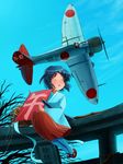  a5m aircraft airplane bamboo_broom broom commentary_request flying goggles inui_(jt1116) japanese_clothes kite miko original pilot pilot_suit smile sword weapon 