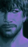  1boy absurdres beard black_background black_hair carlos_oliveira closed_mouth commentary facial_hair highres hunn0bun1 limited_palette looking_to_the_side male_focus portrait resident_evil resident_evil_3:_nemesis short_hair sideways_glance solo wavy_hair 