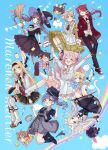  6+girls :d :o ;o ^_^ absurdres animal_ear_fluff animal_ears bamboo_broom black_dress black_hair black_hat black_jacket black_pants black_skirt black_vest blonde_hair bloomers blue_background blue_bow blue_dress blue_eyes blush boots bow braid broom brown_dress brown_eyes brown_hair cat_ears cat_girl cat_tail center_frills character_request chibi closed_eyes closed_mouth collar collared_shirt commentary_request darkness drawstring dress dress_shirt everyone fold-over_boots frilled_dress frilled_socks frills fushigi_na_neko_no_machi_meltier fuu_(fushigi_na_neko_no_machi_meltier) green_dress green_eyes grey_dress gun hair_bow hair_over_one_eye handgun haru_(fushigi_na_neko_no_machi_meltier) hat high_heel_boots high_heels highres hime_(fushigi_na_neko_no_machi_meltier) holding holding_broom hood hood_down hooded_jacket jacket layered_sleeves long_hair long_sleeves low_ponytail makia_(fushigi_na_neko_no_machi_meltier) mini_person minigirl moco_(fushigi_na_neko_no_machi_meltier) multiple_girls naa_(fushigi_na_neko_no_machi_meltier) nagi_(fushigi_na_neko_no_machi_meltier) nambu_pistol one_eye_closed open_clothes open_jacket open_vest pants parted_lips pennant pink_collar pink_dress pink_hair pleated_dress pleated_skirt ponytail puffy_short_sleeves puffy_sleeves rainbow red_eyes red_hair red_jacket red_shoes roco_(fushigi_na_neko_no_machi_meltier) rucora_(fushigi_na_neko_no_machi_meltier) sakura_oriko shirt shoes short_over_long_sleeves short_sleeves signature single_braid skirt smile socks star_(symbol) string_of_flags striped_clothes striped_shirt suzu_(fushigi_na_neko_no_machi_meltier) syringe tail tongue tongue_out twintails vertical-striped_clothes vertical-striped_shirt very_long_hair vest watermark weapon white_bloomers white_boots white_bow white_jacket white_shirt white_skirt witch_hat 