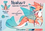  animal animal_focus aqua_eyes artist_name blue_eyes character_name chimera color_guide commentary creature english_text fins fish fish_tail from_side full_body mew_mew_chikorita_moon no_humans original outline profile reference_sheet simple_background tail white_outline wings 