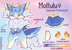  1other animal_feet antennae artist_name blue_fur character_name closed_eyes cloud color_guide commentary digitigrade english_text fang full_body furry gradient_background mew_mew_chikorita_moon open_mouth original other_focus pawpads pink_background pokemon purple_background reference_sheet skirt smile standing star_(symbol) tail venus_symbol 