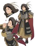  1boy absurdres arm_wrap armor black_eyes black_hair black_shoes blush braid breastplate brown_robe cape closed_eyes closed_mouth commentary_request full_body fur-trimmed_headwear fur_trim grin hands_up hat hat_feather heart highres holding holding_sword holding_weapon lamellar_armor long_hair long_sleeves looking_at_viewer low_twin_braids male_focus mongolian_clothes own_hands_clasped own_hands_together pauldrons red_cape robe sai_(zxc3348719) shoes shoulder_armor smile sword teeth tenmaku_no_jaadugar tolui_(tenmaku_no_jaadugar) twin_braids v-shaped_eyebrows weapon 