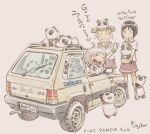  >_< 3girls animal animal_on_head arm_up baby_animal black_hair bob_cut brown_car brown_hair car commentary_request fiat fiat_panda grey_background hands_up happy heart highres holding holding_animal katsura_himeko kuroe_tsubaki momose_riko motor_vehicle multiple_girls name_connection object_namesake on_head open_mouth panda panda_cub pleated_skirt red_skirt sailor_collar school_uniform sekihan shirt short_twintails signature simple_background skirt smile standing through_window too_many translation_request twintails vehicle_name white_sailor_collar white_shirt wristband zesshaka!_shiritsu_yotsuwa_joshi_gakuin_zetsumetsu_kigu-sha_gakka 
