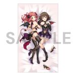  2girls agatsuma_ren alternative_girls armband armor asahina_nono ass back bad_id bare_shoulders bikini_armor black_armor black_garter_straps black_gloves black_horns black_shoes black_skirt black_socks black_thighhighs black_wings blush bob_cut breasts brooch closed_mouth clothing_cutout curled_horns dakimakura_(medium) demon_horns demon_tail demon_wings dot_nose dress elbow_gloves full_body garter_straps gem gloves green_eyes halterneck hand_on_own_chest heart heart_brooch high_heels holding_hands horns jewelry leg_between_thighs long_hair looking_at_viewer medium_breasts merchandise_available multicolored_shoes multiple_girls navel navel_cutout no_shoes official_art open_mouth pink_gem purple_dress purple_eyes purple_shoes red_hair red_shoes red_tail sample_watermark second-party_source shoes short_dress short_hair shoulder_blades skirt smile sock_pull socks tail thighhighs tongue tongue_out two-tone_shoes unworn_shoes watermark wings 