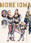 2boys 3girls absurdres american_flag american_flag_legwear asymmetrical_legwear black_hair blonde_hair blue_eyes blue_panties breasts bridal_gauntlets character_name cleavage commentary_request corset elbow_gloves fingerless_gloves flag floating_headgear front-tie_top garter_straps gloves grey_bridal_gauntlets grey_corset hair_between_eyes hair_bun headgear highres holding holding_flag kantai_collection knees_apart_feet_together large_breasts long_hair looking_at_viewer military_rank_insignia military_uniform mismatched_legwear multicolored_hair multiple_boys multiple_girls naval_dress_uniform naval_uniform open_mouth original panties patterned_legwear ponytail red_thighhighs ribbon_bar rudder_footwear siblings sisters skirt smile standing star-shaped_pupils star_(symbol) streaked_hair striped_clothes striped_skirt striped_thighhighs symbol-shaped_pupils thighhighs two-tone_hair underwear uss_missouri_(bb-63)_(ye_fan) uss_new_jersey_(bb-62)_(ye_fan) uss_wisconsin_(bb-64)_(ye_fan) vertical-striped_clothes vertical-striped_skirt vertical-striped_thighhighs ye_fan yellow_eyes 