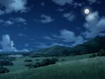  cloud cloudy_sky field game_asset grass moon mountain mountainous_horizon night no_humans non-web_source official_art outdoors rural scenery self-datamine sky subarashiki_hibi variant_set 