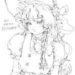  1girl bow braid buttons character_name copyright_name drawfag english_text expressionless frilled_bow frilled_hat frills hair_bow hat jaggy_lines kirisame_marisa long_hair oekaki puffy_short_sleeves puffy_sleeves shirt short_sleeves side_braid solo touhou upper_body vest wavy_hair witch_hat 