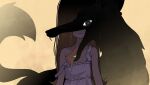  1girl absurdres black_fur brown_hair covered_eyes dress drooling flat_chest highres mouth_drool orenjipiiru original straight-on strap_slip upper_body white_dress wolf yellow_background 
