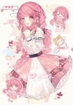  1girl :3 =_= absurdres ahoge animal bare_shoulders belt black_belt black_bow black_ribbon bow bow_choker bowtie bra_strap brown_eyes cat chibi chinese_commentary choker cloak closed_mouth clothed_animal commentary_request commission ear_covers eyelashes frilled_skirt frilled_sleeves frills hair_bow hair_ribbon heart highres holding_own_hair hood hood_up hooded_cloak infinity_nikki layered_sleeves long_hair long_sidelocks long_sleeves low_twintails miniskirt momo_(nikki) multiple_views nikki_(nikki) nikki_(series) off-shoulder_shirt off_shoulder orange_bow orange_bowtie palms perfect_start_(infinity_nikki) pink_bow pink_bowtie pink_choker pink_hair pink_ribbon pink_shoes pink_skirt pleated_skirt print_skirt print_sleeves puffy_long_sleeves puffy_sleeves ribbon sample_watermark see-through_clothes see-through_sleeves seyi_(xinjinjumin979388928859) shirt shoes sidelocks single_stripe skirt snowflake_print speech_bubble spoken_heart star_(symbol) star_print striped_choker tareme too_many_watermarks tress_ribbon twintails v very_long_hair watermark wavy_hair whiskers white_background white_cat white_shirt white_skirt yellow_cloak 