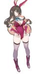  absurdres animal_ears black_hair boots bow bowtie breasts cleavage fake_animal_ears full_cleavage grey_thighhighs hairband highres kantai_collection knee_boots large_breasts leotard long_hair multicolored_hair naganami_(kancolle) pink_hair playboy_bunny plunging_neckline rabbit_ears ribbon ryo_(tg290) strapless strapless_leotard thighhighs two-tone_hair wavy_hair 