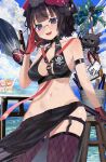  3girls absurdres bare_shoulders bikini black_bikini black_gloves black_skirt blue_eyes blue_sky blush breasts brown_thighhighs calligraphy_brush cleavage commentary_request fate/grand_order fate_(series) fishnet_thighhighs fishnets flower fujimaru_ritsuka_(female) fujimaru_ritsuka_(female)_(brilliant_summer) glasses gloves hair_flower hair_ornament highres katsushika_hokusai_(exhibition_attire)_(fate) katsushika_hokusai_(fate) large_breasts long_skirt looking_at_viewer mash_kyrielight mash_kyrielight_(swimsuit_of_perpetual_summer) multiple_girls navel ocean octopus open_mouth orange_hair oversized_object paintbrush pink_hair purple_hair short_hair side_slit skeymd skirt sky smile sparkle swimsuit thighhighs thighs toto-sama_(fate) 