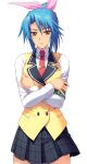  1girl armband blue_hair blush brown_eyes crossed_arms expressionless fuuki_iinchou_seira game_asset hair_ribbon ishigaki_takashi large_variant_set necktie non-web_source official_art pleated_skirt ponytail ribbon sakakibara_saori school_emblem school_uniform self-datamine short_hair simple_background skirt solo tachi-e transparent_background variant_set 