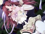  1girl 2000s_(style) blue_eyes blush breasts cum cum_on_body elbow_gloves facial game_asset gloves grabbing_own_breast long_hair magical_girl mahou_senshi_(series) mahou_senshi_princess_tear medium_breasts night nipples non-web_source official_art open_mouth outdoors panties pantyshot princess_tear red_hair ribbon saitou_natsuki self-datamine solo tearna_lilian_transylveil thighhighs underwear variant_set visual_novel_cg white_panties white_thighhighs 