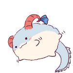  blue_ribbon creature creature_focus fukodesu full_body highres horn_ornament horn_ribbon horns no_humans red_horns ribbon simple_background solo sukusuku_hakutaku tail touhou toutetsu_yuuma white_background 