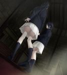  2girls black_hair church feet game_cg hand_holding highres innocent_grey kara_no_shoujo_2 kayahara_yukiko legs long_hair multiple_girls ponytail school_uniform shoes short_hair skirt socks stairs standing sugina_miki thighs tokisaka_yukari walking yuri 