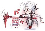  1girl :o ^^^ arlecchino_(genshin_impact) black_eyes black_hands black_pants black_shoes black_streaks chibi chibi_only coattails colored_extremities commentary_request confetti crimson_moon's_semblance_(genshin_impact) crossed_bangs delusion_(genshin_impact) frilled_pants frilled_sleeves frills from_behind genshin_impact hair_between_eyes hair_ornament happy_birthday haruneharu heart high_heels holding holding_scythe jacket long_hair long_sleeves looking_to_the_side low_ponytail multicolored_hair open_mouth outstretched_arm pants parted_bangs ponytail red_pupils red_streaks scythe shoes sidelocks simple_background sleeve_cuffs solo standing star_(symbol) streaked_hair symbol-shaped_pupils tailcoat translation_request very_long_hair white_background white_hair white_jacket x-shaped_pupils 
