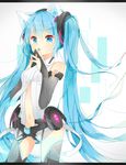  animal_ears blue_eyes blue_hair bridal_gauntlets cat_ears center_opening hatsune_miku hatsune_miku_(append) jimmy letterboxed long_hair nail_polish navel necktie solo thighhighs twintails very_long_hair vocaloid vocaloid_append 