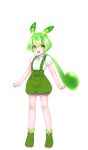  1girl :3 :d absurdres arms_at_sides blush_stickers boots double-parted_bangs edomura_niniko full_body green_boots green_hair green_shorts hair_between_eyes highres long_hair looking_at_viewer low_ponytail neck_ribbon official_art open_mouth orange_eyes pink_ribbon ponytail ribbon shirt short_sleeves shorts simple_background smile solo standing suspenders transparent_background voicevox white_shirt zundamon 