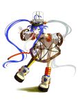  1girl :p ahoge asymmetrical_legwear blue_hair commentary detached_sleeves dress duel_monster full_body green_eyes hat heart heart_ahoge highres kewl_tune_cue leaning_forward leotard long_hair looking_at_viewer mismatched_legwear multicolored_hair see-through_clothes see-through_dress see-through_hat shako_cap shoes sidelocks single_thighhigh solo standing standing_on_one_leg thighhighs tongue tongue_out triangle_del twintails two-tone_hair very_long_hair white_hair yu-gi-oh! 