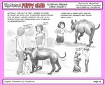  comic dog english_text female frisbee great_dane greyscale human leash mammal mizuiro_megane monochrome park pink_borders plain_background sketch text translated walking white_background 