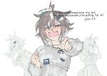  1girl ahoge aisutabetao animal_ears blush brown_hair commentary_request dated english_text fang grey_eyes hair_ornament hair_over_one_eye hairclip highres horse_ears horse_girl looking_at_viewer multicolored_hair multiple_views open_mouth pointing pointing_at_viewer rulership_(casual)_(umamusume) rulership_(umamusume) runny_nose school_uniform skin_fang snot streaked_hair tearing_up tracen_school_uniform twitter_username umamusume watermark white_background white_streaks 