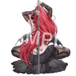  1girl artist_request ass azur_lane black_panties bow bridal_gauntlets demon_tail demon_wings facing_away from_behind high_heels hindenburg_(azur_lane) legs_folded long_hair low_wings merchandise_available official_art panties pantyhose pole_dancing red_bow sample_watermark see-through_clothes see-through_skirt simple_background skirt solo spread_legs squatting squatting_cowgirl_position tail underwear very_long_hair watermark white_background wings wrist_cuffs 