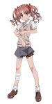  1girl artist_request bandaged_leg bandages between_fingers bow breasts brown_eyes brown_hair brown_shoes brown_sweater_vest closed_mouth collared_shirt emblem full_body grey_skirt hair_bow hair_ornament highres holding holding_needle loafers long_hair looking_at_viewer loose_socks miniskirt needle needles_between_fingers official_art penny_loafers pleated_skirt red_bow school_emblem school_uniform second-party_source shirai_kuroko shirt shoes short_sleeves simple_background skirt small_breasts smile socks solo standing summer_uniform sweater_vest tachi-e toaru_kagaku_no_railgun toaru_kagaku_no_railgun_t toaru_majutsu_no_index tokiwadai_school_uniform transparent_background twintails v-neck v-shaped_eyebrows wavy_hair white_shirt white_socks wind wind_lift 