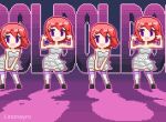 1girl :d animated animated_gif animation_meme artist_name bouncing_breasts breasts cleavage clone copyright_name dancing degrees_of_lewdity double-parted_bangs dress full_body hair_ornament hairclip hands_up large_breasts layered_dress leaning_forward liramayro looking_at_viewer looping_animation lowres me!me!me! me!me!me!_dance_(meme) meme official_style outline parallel_hairclips pink_outline pixel_art player_character_(degrees_of_lewdity) player_character_(female)_(degrees_of_lewdity) purple_eyes red_hair short_dress short_hair simple_background smile straight-on strapless strapless_dress swaying_hip tareme text_background thighhighs v_arms white_dress white_thighhighs 