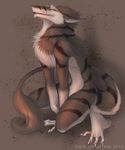  brown_fur feng_zhou fur jakthedrox male nude sergal smile solo stripes white_fur yellow_eyes 