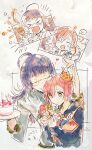  >_< 1boy 1girl :d ahoge birthday birthday_cake birthday_sash blunt_bangs cake closed_eyes collared_shirt commentary_request crown dated food glasses holding holding_party_popper jack_jeanne long_hair neji_kokuto party_popper pink_hair purple_hair semi-rimless_eyewear shirt short_hair smile tachibana_kisa under-rim_eyewear white_shirt xd yellow_eyes yuhazu_(rhe-rhe) 