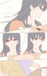  2girls absurdres black_hair blonde_hair blush brown_eyes closed_mouth coffee_mug commentary_request cup earrings highres jewelry kimi_ga_shinu_made_koi_wo_shitai lizzy_seiran long_hair maud_ali mug multiple_girls red_eyes smile sou_(sxy122126) stud_earrings 