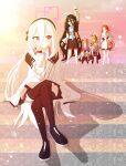  >_< 5girls :d \||/ absurdres animal_ear_headphones animal_ears aqua_halo aris_(blue_archive) arm_on_thigh arm_up black_bow black_hair black_hairband black_shoes black_skirt black_thighhighs blue_archive blue_eyes blue_jacket blue_necktie blue_pupils blush bow bug butterfly cat_ear_headphones cat_ears cat_tail closed_eyes closed_mouth collared_shirt commentary_request crossed_legs curled_fingers dot_nose double-parted_bangs elbow_on_arm elbow_rest facing_viewer fake_animal_ears fake_tail full_body game_development_department_(blue_archive) green_eyes green_hair green_halo green_jacket hair_between_eyes hair_bow hair_flowing_over hairband halo hands_on_own_knees hands_up head_on_hand head_rest headphones highres hood hood_down hooded_jacket jacket jacket_partially_removed kei_(blue_archive) kei_(student)_(blue_archive) kochou_desu_ka? light_frown long_hair long_hair_between_eyes long_sleeves looking_ahead looking_at_another looking_to_the_side loosely_tucked_bangs medium_hair midori_(blue_archive) miniskirt momoi_(blue_archive) multi-source_commentary multiple_girls necktie no_nose off_shoulder on_stairs open_clothes open_hand open_jacket open_mouth orange_eyes orange_pupils outdoors pink_halo pink_jacket pointing pointing_at_another purple_eyes raised_inner_eyebrows rectangular_halo rectangular_mouth red_hair ringed_eyes shirt shirt_tucked_in shoes siblings sideways_glance sisters sitting sitting_on_stairs skirt smile stairs standing sunset sweatdrop tail thighhighs twins two-sided_fabric two-sided_jacket very_long_hair white_butterfly white_hair white_jacket white_shirt yellow_halo yuzu_(blue_archive) zettai_ryouiki 