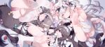 3girls :3 absurdres animal_ear_fluff animal_ears arms_up barefoot between_legs black_bra black_collar black_hair black_hairband black_horns black_panties black_ribbon black_tail blue_bow blue_eyes blue_halo blue_pupils blurry bow bowtie bra braid cat_ears cat_girl cat_tail charm_(object) chinese_commentary cleft_of_venus closed_mouth clothes_lift collar colored_eyelashes commentary_request commission convenient_leg d: demon_tail double-parted_bangs eyes_visible_through_hair feet fluffy_tail foot_focus frilled_bra frilled_collar frilled_shirt frilled_straps frills from_above full_body grey_hair hair_between_eyes hair_bow hair_ornament hair_ribbon hair_spread_out hairband hairclip halo hand_up hands_on_own_thighs heart-shaped_charm highres horns invisible_floor leg_ribbon legs_up letter_hair_ornament light_blush long_hair looking_at_viewer lying mouth_hold multicolored_hair multiple_girls multiple_hairclips no_pants no_pupils no_shoes on_back one_side_up original panties parted_lips pink_bow pink_eyes pink_halo pink_panties pink_pupils pink_ribbon pink_tail presenting_own_foot pussy ribbon round_collar shirt shirt_lift side_braid simple_background single_bare_foot single_braid single_thighhigh soles spread_toes streaked_hair swept_bangs tail tail_between_legs tail_bow tail_ornament tail_ribbon thigh_ribbon thighhighs toes two-tone_hair underwear underwear_only unworn_thighhighs very_long_hair vignetting wenge_clone white_background white_bow white_bra white_collar white_eyelashes white_hair white_hairband white_ribbon white_streaks white_tail white_thighhighs wing_hair_ornament wrist_ribbon x_hair_ornament yellow_bow 