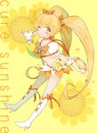  bad_id bad_pixiv_id blonde_hair blush boots bow character_name choker cure_sunshine english eyelashes flower hair_ornament hair_ribbon happy heartcatch_precure! high_heels knee_boots kneehighs lacolon long_hair looking_at_viewer magical_girl midriff myoudouin_itsuki navel one_eye_closed orange_bow orange_choker potpourri_(heartcatch_precure!) precure puffy_sleeves ribbon shirt skirt smile solo sunflower twintails wrist_cuffs yellow_background yellow_eyes 