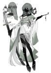  1girl absurdres artist_name black_skin choker closed_eyes colored_skin commentary dated geta green_kimono green_sash grey_hair hair_bun hair_ornament hair_stick highres holding holding_smoking_pipe holding_sword holding_weapon japanese_clothes katana kimono kuroyurihime_(munji412) long_hair multiple_views munji412 no_mouth no_nose obijime one-eyed original sash short_kimono simple_background single_hair_bun smoking_pipe sword two-tone_kimono weapon white_background white_choker white_kimono wide_sleeves 