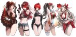  5girls absurdres adjusting_eyewear akechi_(akechi_5416) ange_katrina arm_strap armpits ass back ball bare_shoulders beachball belt bikini black_bikini black_nails black_one-piece_swimsuit black_shirt blonde_hair blue_eyes blush bracelet breasts brown_hair commentary cropped_legs cross-laced_bikini cross-laced_clothes cross-laced_one-piece_swimsuit denim denim_shorts dola_(nijisanji) dragon_girl dragon_horns dragon_tail eyewear_on_head fang flat_chest frilled_bikini frills from_behind furen_e_lustario goggles goggles_on_head gradient_horns grin hair_intakes hair_over_one_eye halterneck hand_on_eyewear hand_on_own_chest hand_up hat hat_ribbon high_side_ponytail highleg highleg_bikini highres holding holding_ball holding_beachball holding_water_gun horns jewelry lain_paterson large_breasts long_hair long_sleeves looking_at_viewer looking_back medium_breasts multi-strapped_bikini_bottom multicolored_horns multiple_girls nail_polish navel nijisanji nui_sociere off_shoulder one-piece_swimsuit one_eye_closed open_clothes open_fly open_mouth open_shirt orange_horns ponytail red_bikini red_eyes red_hair red_hat red_horns red_nails red_sarong ribbon sarong scales see-through_bikini see-through_clothes shirt shirt_partially_removed short_shorts shorts shrug_(clothing) side-tie_bikini_bottom side_ponytail sideboob simple_background single_thighhigh skin_fang skindentation sleeves_past_wrists slit_pupils smile stomach string_bikini sun_hat sunglasses swimsuit tail tankini thigh_belt thigh_strap thighhighs torn_clothes torn_shorts v virtual_youtuber visor_cap water_gun white_background white_bikini white_hat white_shrug white_thighhighs yellow_eyes 