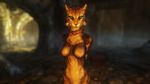  collar feline female green_eyes khajiit looking_at_viewer mammal nipples screencap solo the_elder_scrolls the_elder_scrolls_v:_skyrim video_games whiskers 