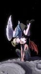  2boys absurdres angel angel_and_devil angel_wings black_shirt black_shoes blonde_hair blue_sweater_vest closed_eyes dark-skinned_male dark_skin demon_boy demon_horns demon_wings floating grey_pants grey_shorts highres horns kiss kissing_cheek lunar_surface male_focus multiple_boys one_eye_closed original pants pointy_ears red_horns red_wings shirt shoes short_hair short_sleeves shorts sleeveless sleeveless_shirt sneakers squatting sweater_vest ueotto upside-down upside-down_kiss white_hair white_wings wings yaoi 