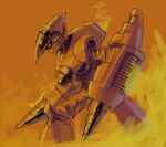  1boy blank_eyes closed_mouth commentary crash_man drill_hand english_commentary from_side frown helmet humanoid_robot male_focus mega_man_(classic) mega_man_(series) mega_man_2 monochrome orange_theme peggdraws profile robot sketch solo unfinished 