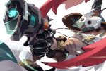  1_sik_i 1boy arms_up black_gloves cacucu_(genshin_impact) coat cowboy_hat cross_scar dark-skinned_male dark_skin foreshortening genshin_impact gloves gun hair_between_eyes hat highres holding holding_gun holding_weapon ifa_(genshin_impact) looking_ahead male_focus multicolored_hat multiple_scars outstretched_arm qucusaurus_(genshin_impact) scar scar_across_eye scar_on_arm scar_on_face short_hair simple_background solo_focus upper_body weapon white_background white_coat white_hair 