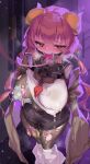  1girl absurdres aiza-ku ball_gag belt black_pantyhose breasts brown_coat coat covered_nipples dragon_girl dragon_horns gag gagged highres horns huge_breasts ilulu_(maidragon) kobayashi-san_chi_no_maidragon leash leash_pull leg_warmers long_hair long_sleeves looking_at_viewer pantyhose pink_belt pink_eyes pink_hair sex_toy solo torn_clothes torn_pantyhose vibrator white_leg_warmers 