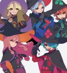  5boys albert_(outlander)_(puyopuyo) albert_(puyopuyo) black_cape black_gloves black_hat blonde_hair blue_hair blue_pants blue_shirt brown_eyes brown_hair brown_shirt cape closed_mouth commentary_request curtained_hair elbow_rest gloves green_cape green_eyes green_shirt hair_over_one_eye hand_on_own_chin hand_up hands_up hat highres interlocked_fingers knees_up long_hair long_sleeves looking_at_viewer matthew_(outlander)_(puyopuyo) matthew_(puyopuyo) miriam_(outlander)_(puyopuyo) miriam_(puyopuyo) multiple_boys one_eye_covered open_mouth orange_cape orange_hat own_hands_clasped own_hands_together pants pink_cape pink_eyes pink_hair pink_hat purple_cape purple_hat purple_pants purple_shirt puyopuyo puyopuyo_quest red_cape red_eyes red_hat red_pants red_shirt richard_(outlander)_(puyopuyo) richard_(puyopuyo) shirt short_hair simple_background sitting sleeves_past_fingers sleeves_past_wrists smile standing stroking_own_chin sullivan_(outlander)_(puyopuyo) sullivan_(puyopuyo) sweat tears tongue tongue_out two-sided_cape two-sided_fabric two-sided_headwear urolo white_background witch_hat 