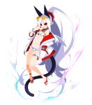  1girl animal_ears ankle_strap black_nails black_sclera bracelet cat_ears cat_tail choker colored_sclera demon_girl demon_wings disgaea disgaea_rpg earrings eyelid_pull flat_chest full_body hair_ornament hair_scrunchie hand_in_pocket harada_takehito high_heels high_ponytail highres jacket jewelry long_hair long_sleeves looking_at_viewer nail_polish off_shoulder official_art open_clothes open_fly open_jacket open_shorts orange-tinted_eyewear over-rim_eyewear pointy_ears ponytail pram_(phantom_kingdom) red_eyes sandals scrunchie semi-rimless_eyewear short_shorts shorts sidelocks slit_pupils solo tail thigh_strap tinted_eyewear toenail_polish toenails tongue tongue_out torn_clothes torn_shorts transparent_background triangle_bikini_top very_long_hair white_hair white_wings wings 