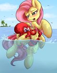  ambiguous_gender bikini blush cephalopod cutie_mark equine female fluttershy_(mlp) friendship_is_magic fur hair half-closed_eyes horse mammal my_little_pony navel octopus open_mouth outside pegasus pink_hair pony purple_eyes rainbowscreen sky swimsuit water wings yellow_fur 