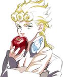  apple bad_id bad_pixiv_id blonde_hair bread eating food fruit giorno_giovanna hindao jojo_no_kimyou_na_bouken lowres male_focus solo 
