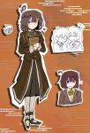  ahoge blue_eyes book brown_hair brown_shoes character_request commentary egasumi english_commentary full_body hair_ornament hairclip heart heart_ahoge highres hod_(project_moon) holding holding_book library_of_ruina light_smile pantyhose project_moon shoes skirt 