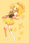  blonde_hair boots bow cure_honey hair_bow happinesscharge_precure! hayashi_(kanzume) long_hair looking_at_viewer magical_girl oomori_yuuko precure skirt smile solo wide_ponytail yellow_background yellow_eyes 