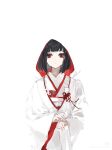  1girl black_hair blending chinese_commentary commentary_request highres japanese_clothes kimono limbus_company project_moon red_eyes ryoshu_(project_moon) shiromuku short_hair simple_background solo uchikake white_background yuge9420 