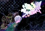  2girls 2others 4boys 7_colored_flowers_(deltarune) animal_ears aqua_(deltarune) ballerina bandana blue_(deltarune) bow boxing_gloves cape chef_hat closed_eyes colored_skin commentary covered_eyes cowboy cowboy_hat crossover deltarune dress eldstar english_commentary english_text facial_hair floating_hair floral_background flower flowery_(deltarune) glasses gloves glowing green_(deltarune) gun hair_bow hat highres holding holding_gun holding_weapon kalmar klevar knife long_hair mamar mario mario_(series) misstar mouse_(animal) mouse_ears multiple_boys multiple_girls multiple_others muskular mustache nakaue_shigehisa_(style) octigone omega_flowery open_mouth orange_(deltarune) outline overalls paper_mario_(series) parody seth_(deltarune) shirt shoes short_hair skirt skolar sky sleeves_past_fingers sleeves_past_wrists smile star_(sky) star_spirits starry_sky style_parody super_mario_world tail teeth tutu utdr_(toby_fox) weapon yellow_(deltarune) 